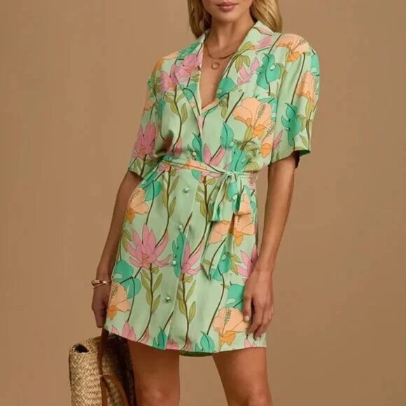 LULU'S TOTALLY TROPICAL SHIRT DRESS - Picture 1 of 8